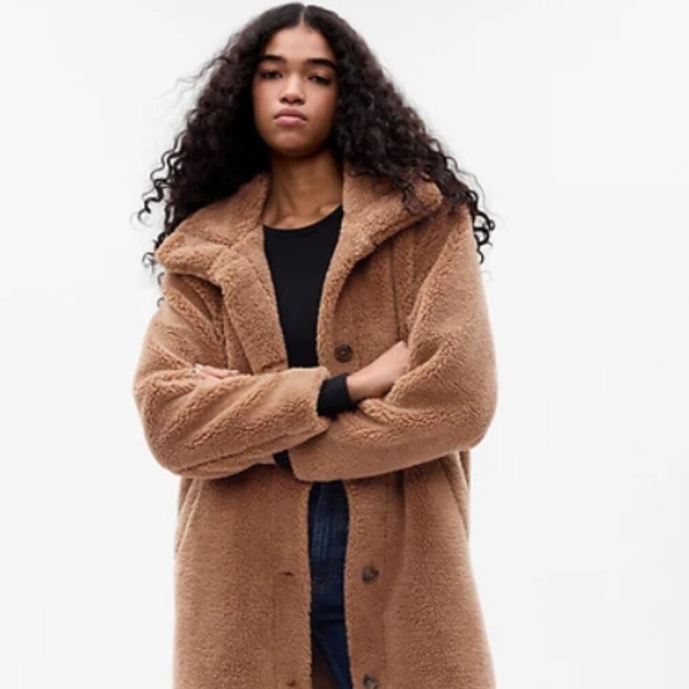 NWT Gap Long Sherpa Coat, XXL, Nut Brown